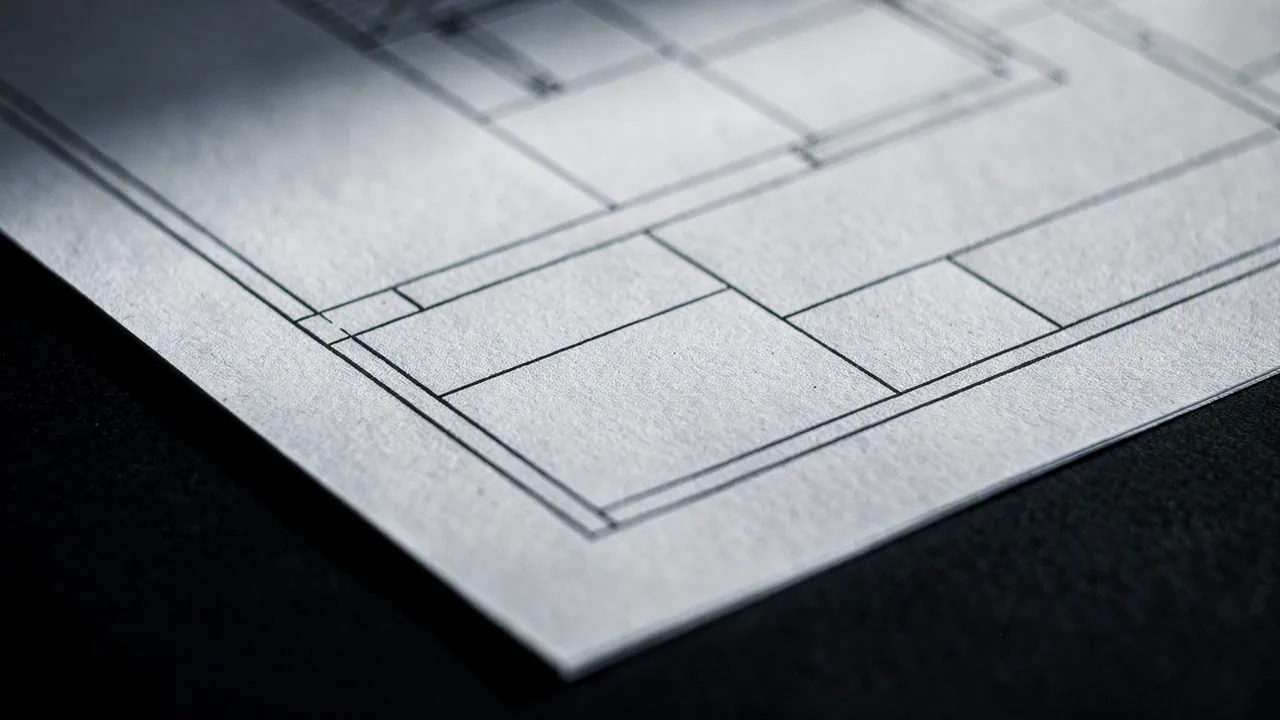 Macro of the corner of a printed drawing sheet